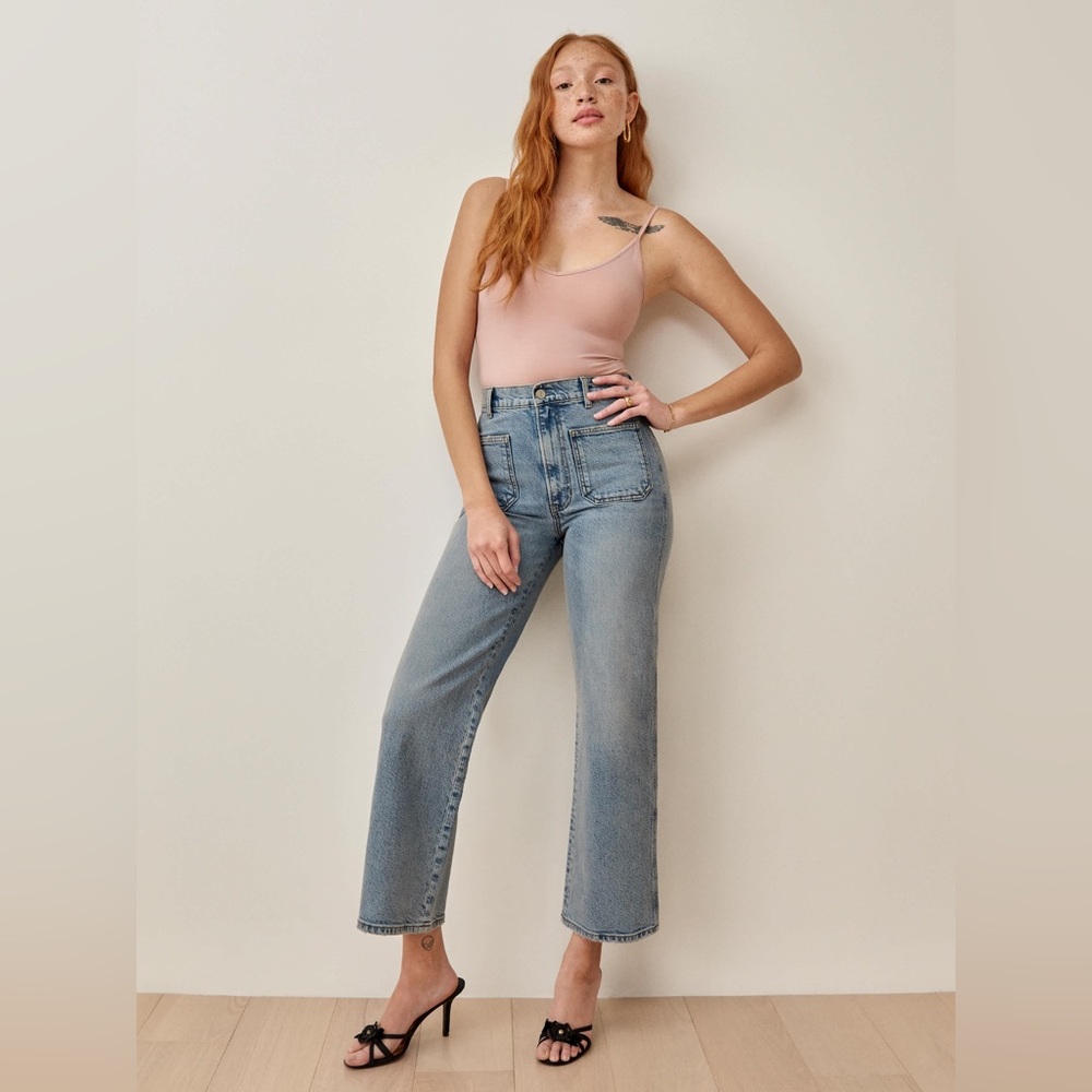 Reformation Women’s Blue Alyssa Stretch High Rise Wide Leg Jeans